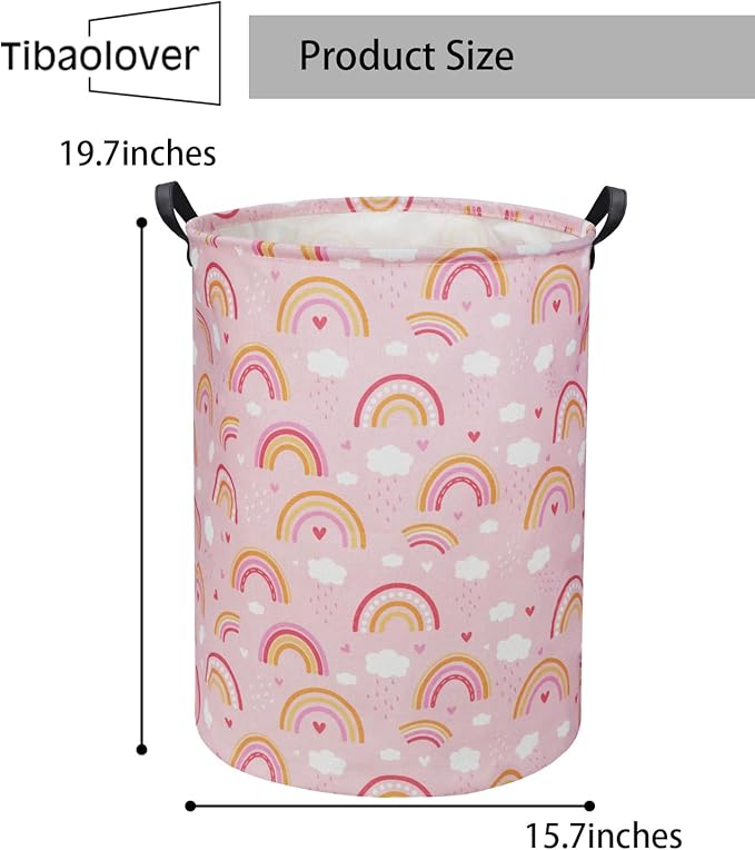 Baby Laundry Basket Kids Hamper Toy Storage Bin for Boys Room Decor Baby Nursery Hamper Gift Baskets for Bedroom Bathroom(Pink Rainbows)