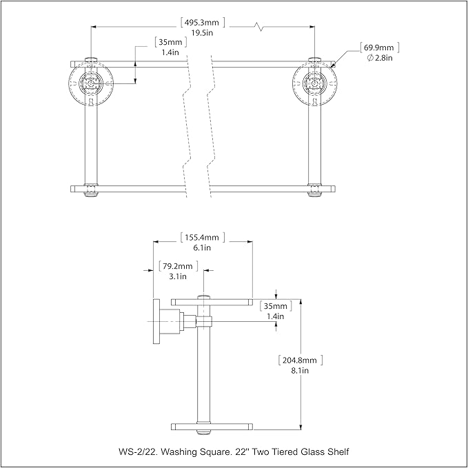 Allied Brass WS-2/22-WHM Washington Square Collection 22 Inch Two Tiered Glass Shelf, Matte White