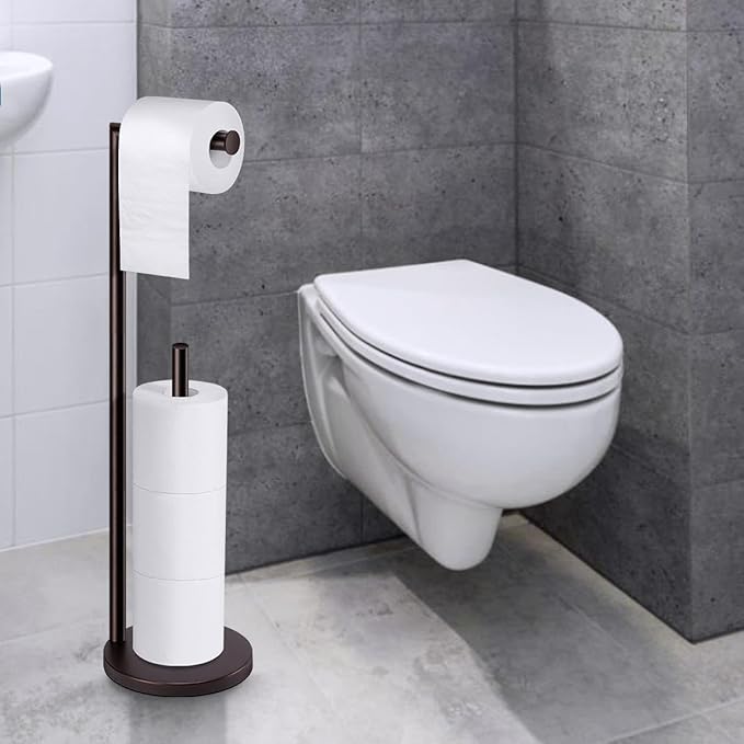 Toilet Paper Holder Stand,Toilet Paper Holder Free Standing,Bronze Toilet Stand Holder for 4 Rolls,Toilet Paper Storage by Bathth