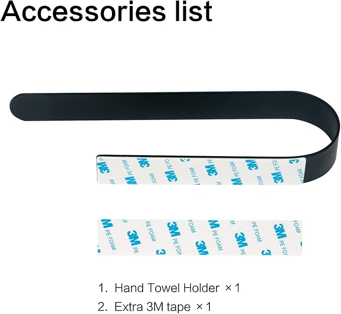 HouseAid Self Adhesive Hand Towel Holder for Bathroom, Stainless Steel Adhesive Towel Bar, No Drilling Modern Hand Towel Hanger, Matte Black