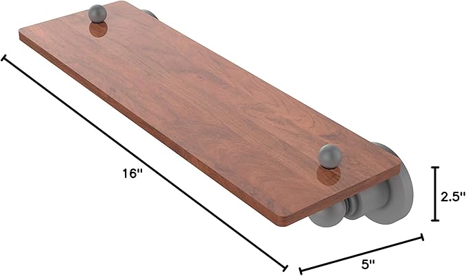 Allied Brass AP-1-16-IRW Astor Place Collection 16 Inch Solid IPE Ironwood Wood Shelf, Matte Gray