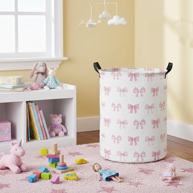 Baby Laundry Hamper kids laundry Basket Waterproof Storage Bin for Bedroom Toy Clothes Organizer Basket Woodland Animals Room D??cor(Bowknot)