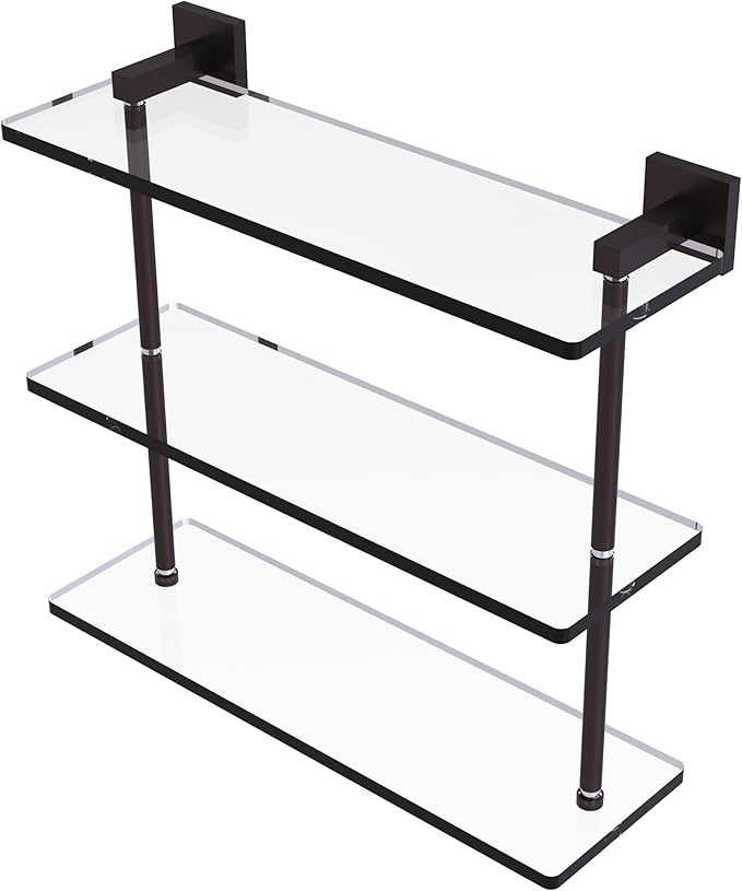 Allied Brass MT-5-16-ABZ Montero Collection 16 Inch Triple Tiered Glass Shelf, Antique Bronze
