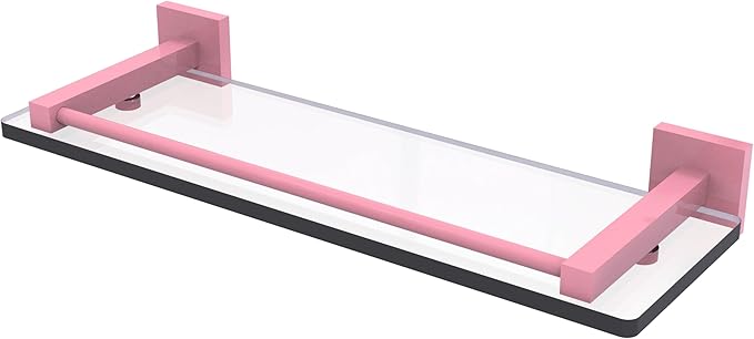 Allied Brass MT-1-16-GAL-PNK Montero Collection 16 Inch Glass Shelf with Gallery Rail, Pink