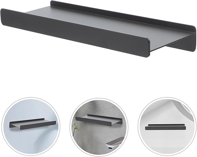 VICASKY Floating Shelf for Wall 12 Inch Small Aluminum Alloy Bathroom Shelf Dark Metallic Space-Saving Bathroom Organizer Rack for Toiletries and Makeup Storage