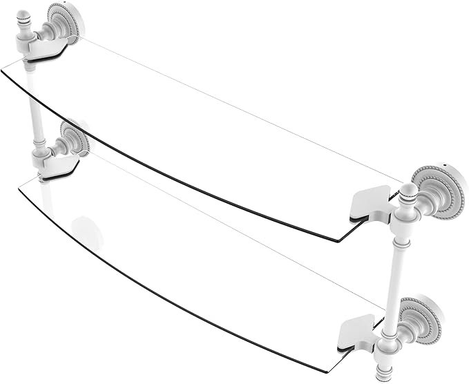 Allied Brass RD-34/18-WHM Retro Dot Collection 18 Inch Two Tiered Glass Shelf, Matte White