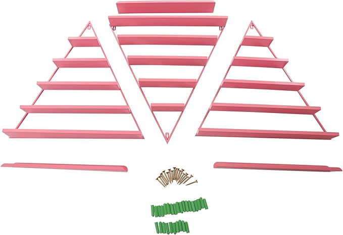 5 Tier Wall-Mounted Metal Nail Polish Display Rack,Simple Triangular Storage Shelves,Essential Oil and Perfume Organizers,Cosmetic Display Cases for Home Spa Nail Salon Shop (Pink)