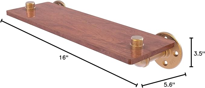 Allied Brass P-450-16-WS Pipeline Collection 16 Inch Ironwood Wood Shelf, 16", Brushed Bronze