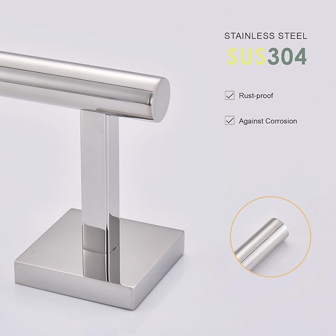 Polished Chrome Hand Towel Holder,Thicken SUS 304 Stainless Steel Towel Bar Towel Ring for Bathroom, Modern Design Hand Towel Rack Towel Hanger Wall Mounted