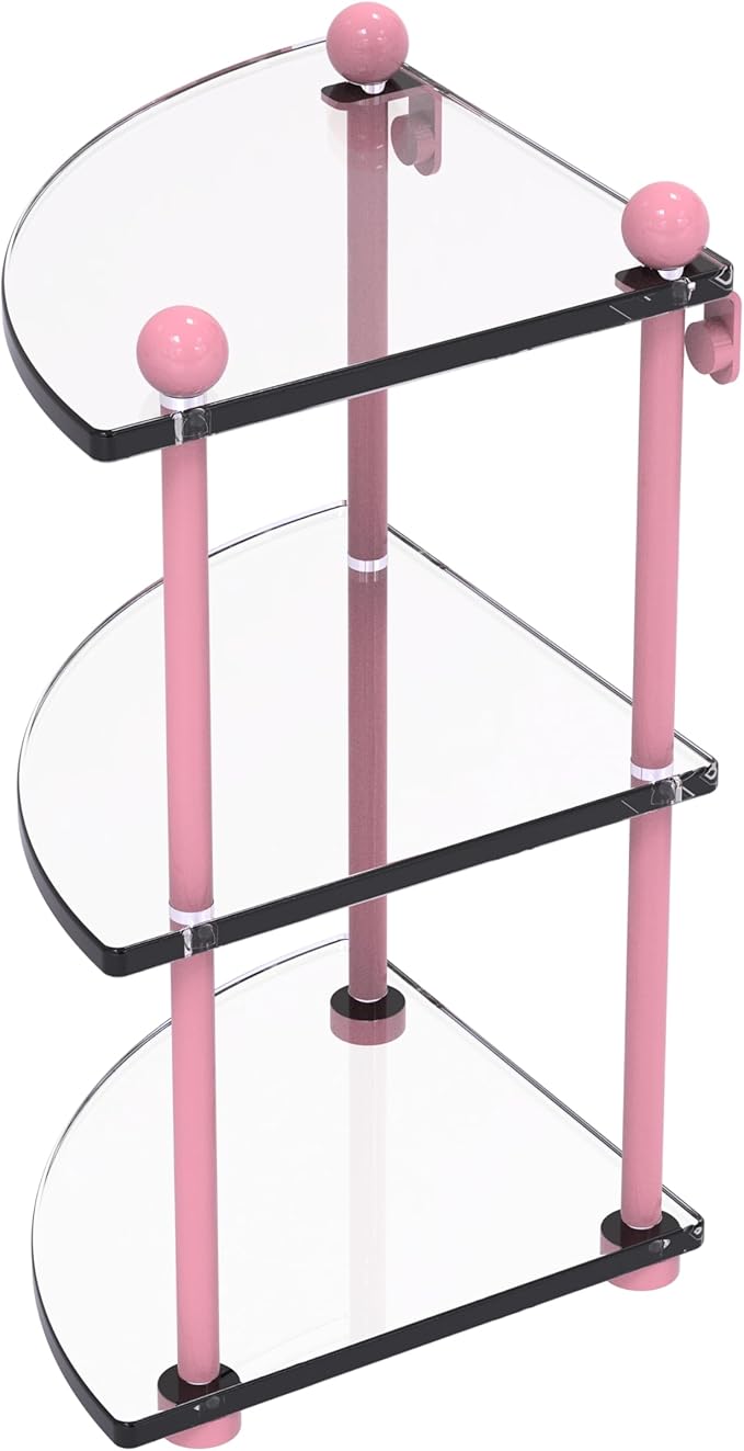 Allied Brass PR-6-PNK Three Tier Corner Glass Shelf, Pink