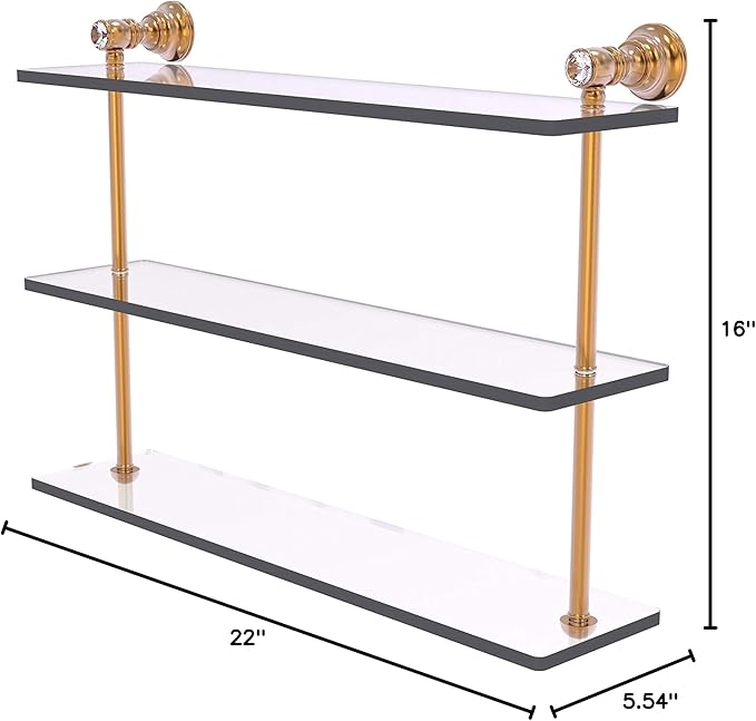 Allied Brass CC-5-22 Carolina Crystal Collection 22 Inch Triple Glass Shelf, Brushed Bronze