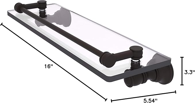 Allied Brass CL-1-16-GAL Carolina Collection 16 Inch Gallery Rail Glass Shelf, Oil Rubbed Bronze