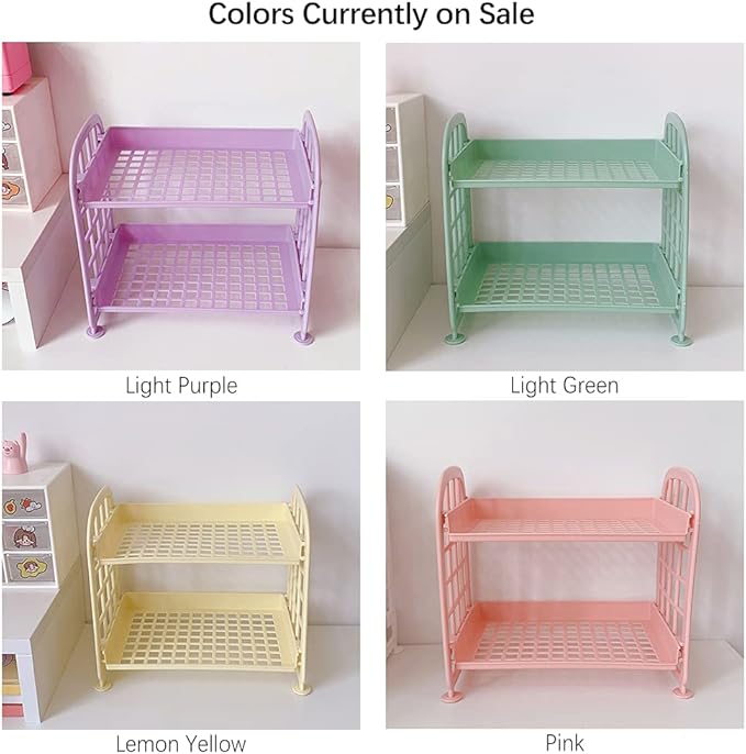 Desktop Rack Cosmetic Stationery Storage Holder, 2-Tier Multifunctional Plastic Shelf Makeup Organizer for Skincare Office Kitchen Bedroom Bathroom Home (Light Green)