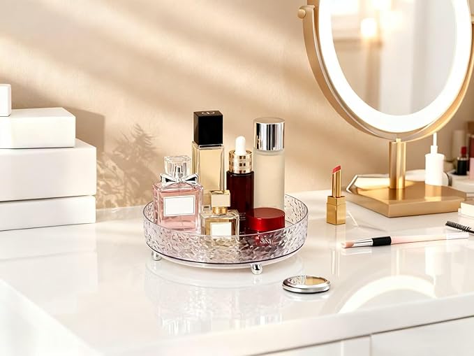 360?? Rotating Makeup Organizer, 9" Clear Perfume Organizer Turntable Lazy Susan for Vanity, Pantry, Bathroom Counter, Cabinet, Spinning Cosmetic Storage Holder for Skincare, Perfume, Lotions