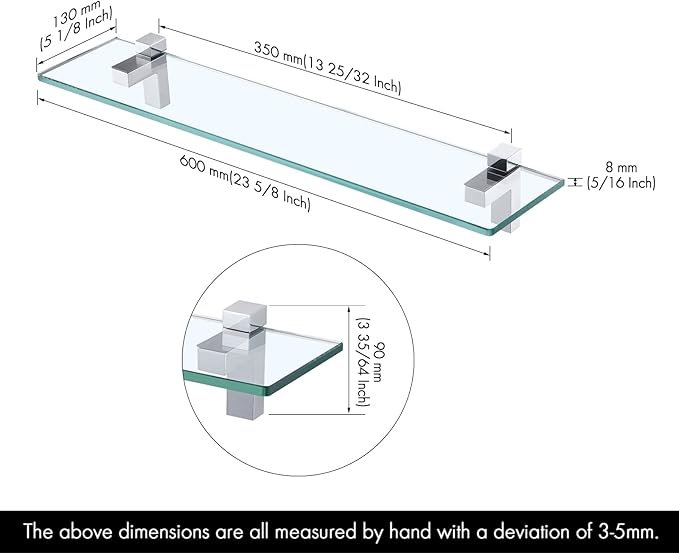 KES Glass Shelf for Bathroom 2 Pack Glass Shelf for Bathroom 1 Pack, Polished Chrome Bracket Wall Mounted, BGS3201S60-P2+BGS3201S60