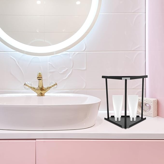 GARVALON Bathroom Counter Organizer Shelf, 2-Tier Metal Makeup Storage Rack, Waterproof Vanity Corner Sink Shelf for Bathroom Skincare and Cosmetics