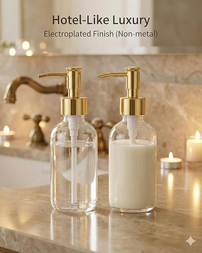 2-Pack Soap Dispenser Pumps Replacement, Universal Lotion & Soap Pump Heads for Standard 28/400 Bottle Neck, Gold Finish (Fits 26mm-28mm/ 1.02-1.10 inch)