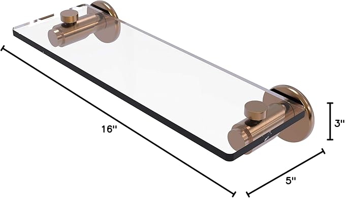Allied Brass TR-1/16-BBR Tr 1 Tribecca Collection Inch Vanity Beveled Edges Glass Shelf, 16 Inch, Brushed Bronze