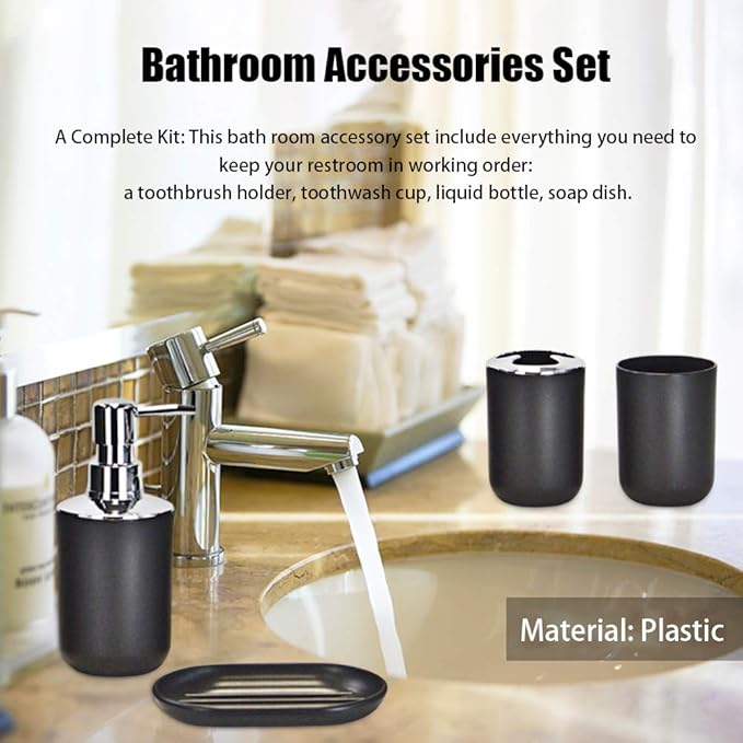 4pcs Bathroom Accessories Set, Toothbrush Holder Tooth Mug Soap Dish Liquid Bottle Bathroom Set Shower Countertop Vanity Organizer(White)