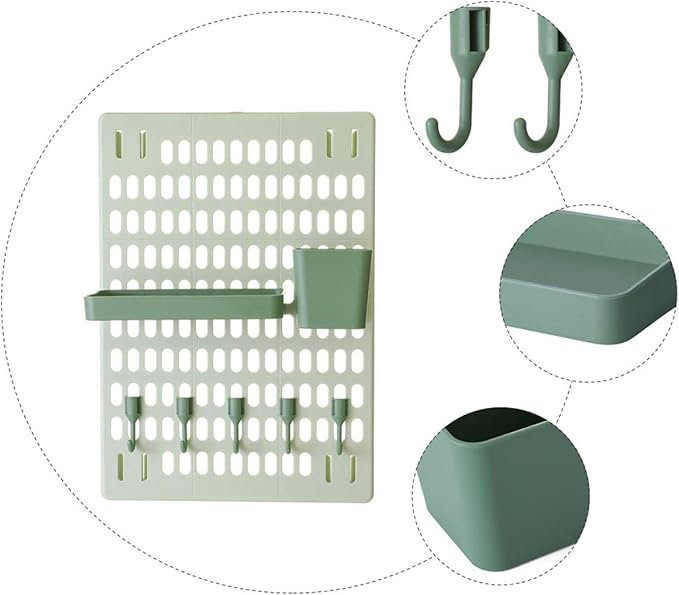 Milisten Wall-Mounted Plastic Storage Rack with Hooks, Large Green Pegboard Organizer Set with Rectangular and Square Boxes for Kitchen and Bathroom Shelves, No-Drill Multifunctional Wall