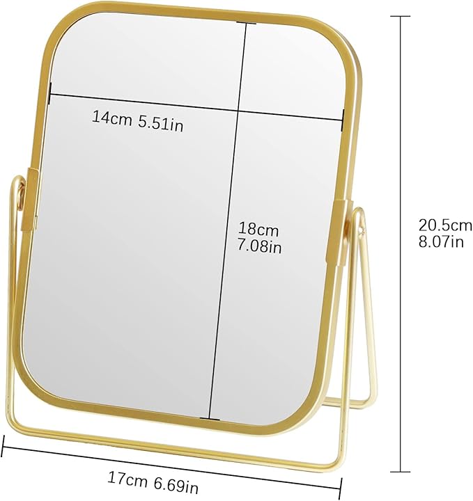 LONGSHENG - SINCE 2001 - Gold Tabletop Makeup Mirror Double Side Square Vanity Mirror Desk Mirror for Home Bathrom