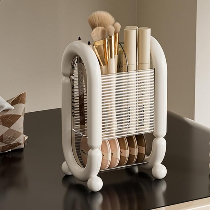 MRPAPA Clear Makeup Brush Holder???Cosmetics Make up Brush Organizer Storage for Vanity???Divided Brush Holder Perfect Bathroom Vanity Storage Solution for Makeup Brushes, Eyebrow Pencils, and More???White