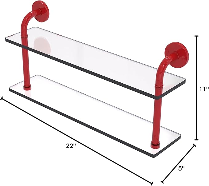 Allied Brass RM-2-22-FER Remi Collection 22 Inch Two Tiered Glass Shelf, Fire Engine Red