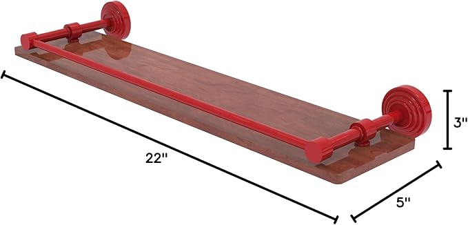 Allied Brass WP-1-22-GAL-IRW-FER Waverly Place Collection 22 Inch Solid IPE Ironwood Shelf with Gallery Rail, Fire Engine Red
