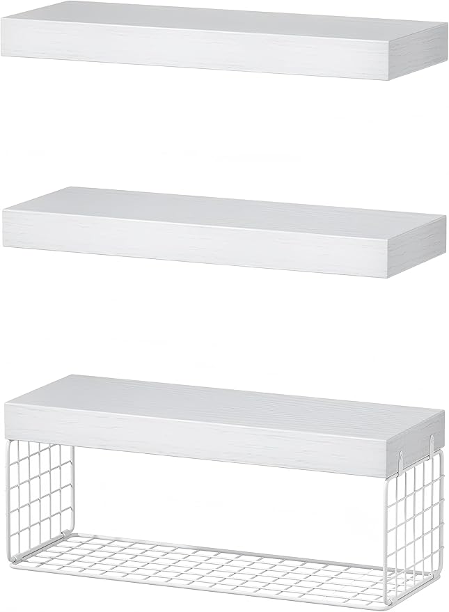 Bathroom Shelves Over Toilet - Heavy Duty Storage Rack, 25+ lbs Weight Capacity, Minimalist Design Wall Mounted Floating Shelves Toilet Paper Storage Farmhouse Decor Shelf 16 inch (White, General, 3)