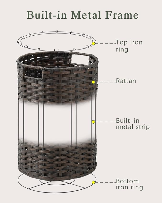 SETVSON Laundry Basket Round Rattan Laundry Hamper 29.1 Gal(110 L) Handwoven Large Wicker Basket with Handles, Wicker Hamper with Removable Bags and 2 Mesh Bags for Bathroom Living Room Brown(No Lid)