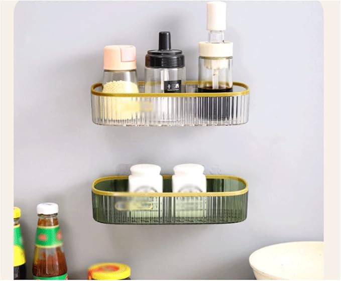 Floating Shelves for Wall 2 plastic shelves for toiletries, single layer wall mounted transparent plastic storage shelves, non perforated, simple bathroom shelves Shelf Organizer Rack(Green)