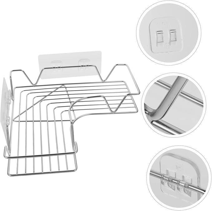 Mobestech Hanging Shelf for Bathroom Wall Storage Rack Traceless Storage Rack Corner Shelf No Drilling Stainless Steel for Kitchen Bathroom