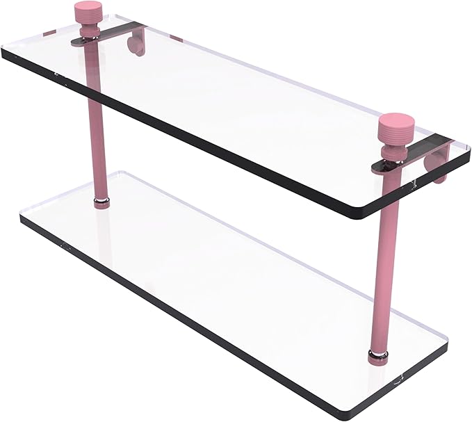 Allied Brass FT-2/16-PNK Foxtrot Collection 16 Inch Two Tiered Glass Shelf, Pink