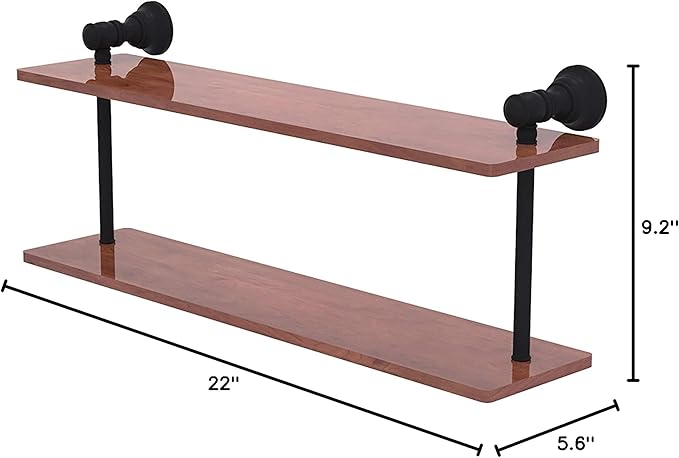 Allied Brass CL-2-22-IRW Carolina Collection 22 Inch Two Tiered Wood Shelf, Matte Black