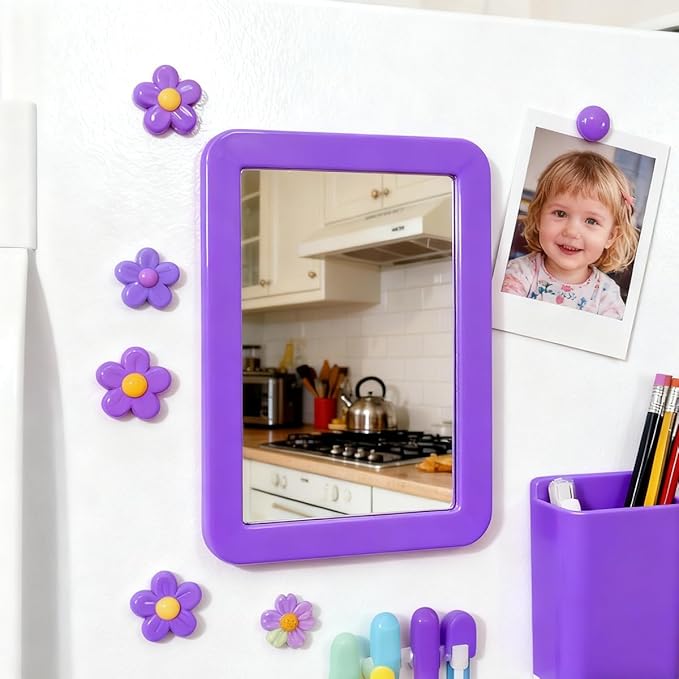 ARTLYMERS Magnetic Locker Mirror, 5x7 Real Glass Small Mirrors for Locker with Magnetic Backing, for School Locker, Bathroom, Household Refrigerator, Locker Accessory (Purple)
