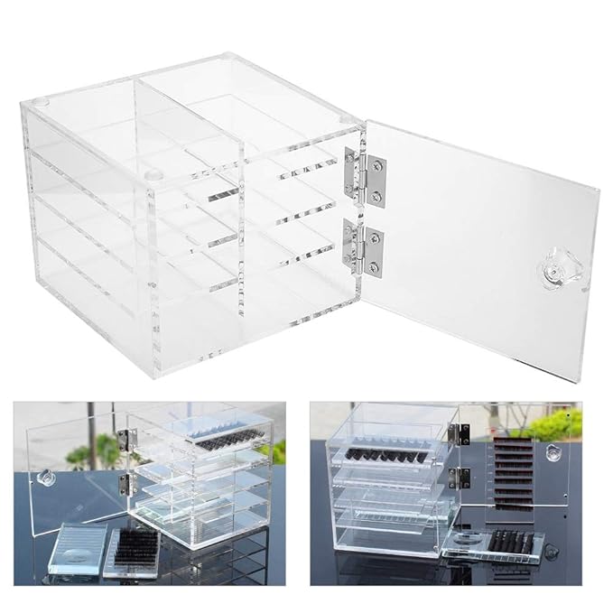 Clear Eyelash Storage Box, 8 Layer False Eyelash Extension Display Box, Acrylic Eyelash Storage Case Eyelash Extension Graft Tool Eyelash Adhesive Pallet Holder False Eyelash Organizer Tool