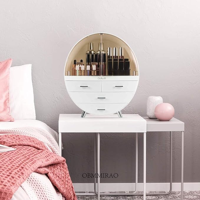 Elegant Dustproof Makeup Storage Organizer Box, Waterproof Large Cosmetics Organizer Storage with Drawers Skincare Cosmetic Display Cases for Countertop Bathroom Dresser Dedroom