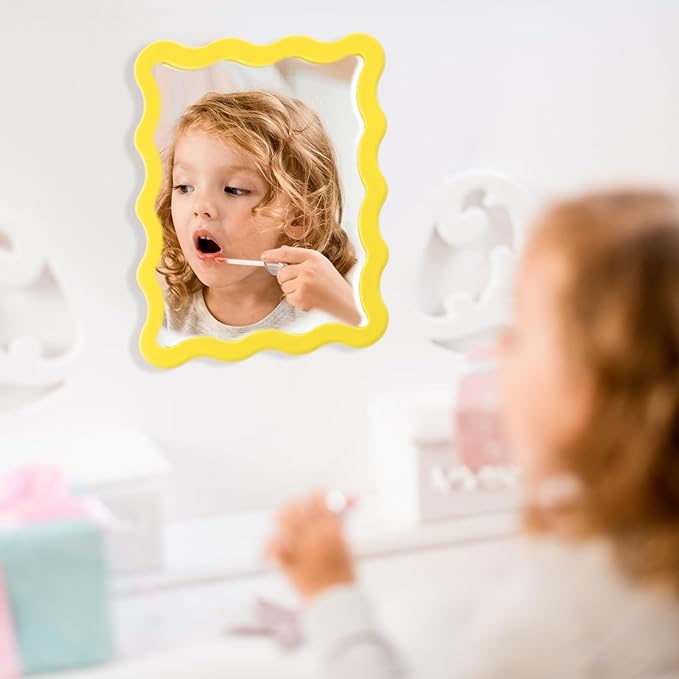 Leinuosen 1 Pcs Scalloped Magnetic Locker Mirror Small Real Glass Makeup Mirror with Magnetic Backing Cute Locker Decorations for Office Cabinet Lockers Accessories (5 x 7 Inch,Yellow)