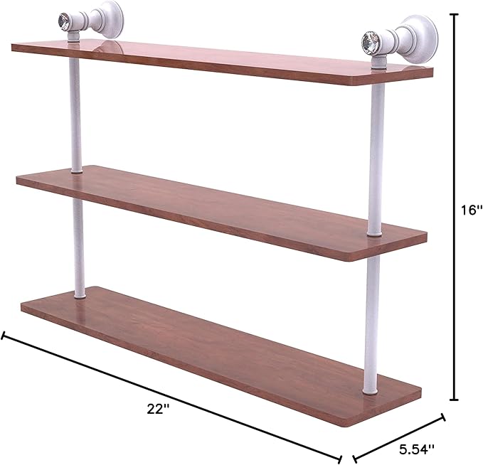 Allied Brass CC-5-22-IRW Carolina Crystal Collection 22 Inch Triple Wood Shelf, Matte White