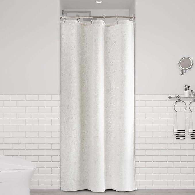 Naturoom 36 Inch Shower Curtain - Stall Narrow Half Linen Ultra Thick Fabric Shower Curtain Set with Hooks, Boho Farmhouse Rustic RV Camper Bath Curtains for Bathroom, Beige White, 36x72