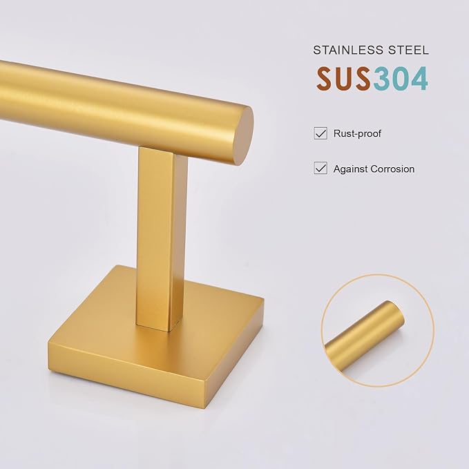 Brushed Gold Hand Towel Holder,Thicken SUS 304 Stainless Steel Towel Bar Towel Ring for Bathroom, Modern Design Hand Towel Rack Towel Hanger Wall Mounted
