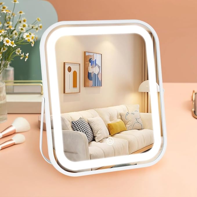 Lighted Vanity Mirror, Makeup Mirror with Lights, Dimmable Touch Screen, Portable Travel Mirror, Cosmetic Mirror with Lights for Makeup Desk & Dressing Room