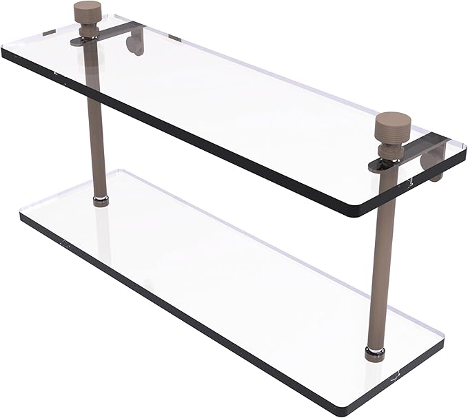 Allied Brass FT-2/16-SHB Foxtrot Collection 16 Inch Two Tiered Glass Shelf, Shaded Beige