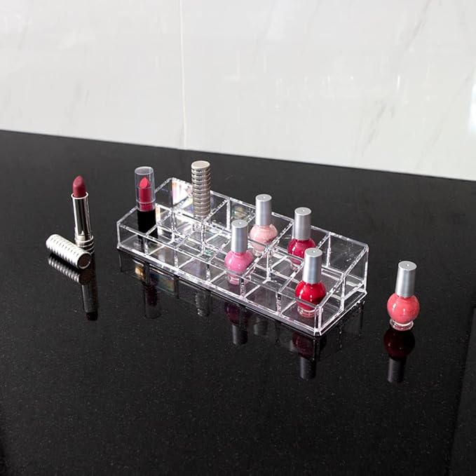 Isaac Jacobs Clear Acrylic 12 Compartment Nail Polish Holder, Organizer for Makeup, Essential Oils, Storage Solution, Rack Display (2 Rows (x6)) (Pack of 2)