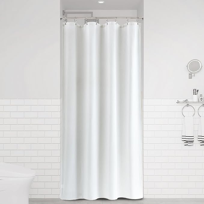 Naturoom White Linen Shower Curtain, Cloth Textured Fabric Shower Curtain Set with Hooks, Simple Elegant Modern Farmhouse Country Ultra Thick Bath Curtains for Bathroom,Water Repellent,48x72