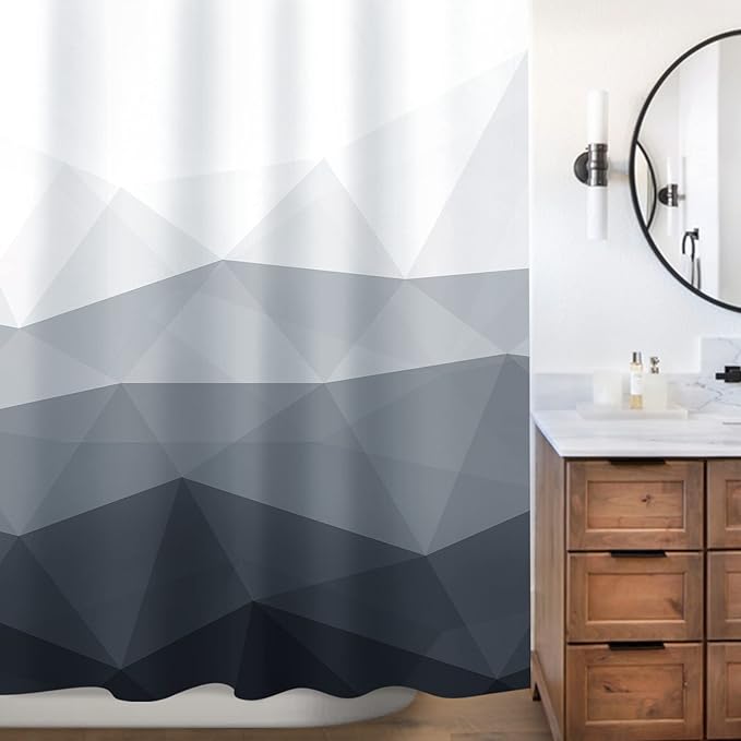 Sunlit Designer Extra Long Shower Curtain, Popular Shower Curtain, Ombre Cool Gray Fabric Shower Curtains for Bathroom Decor, Contemporary Bathroom Curtains