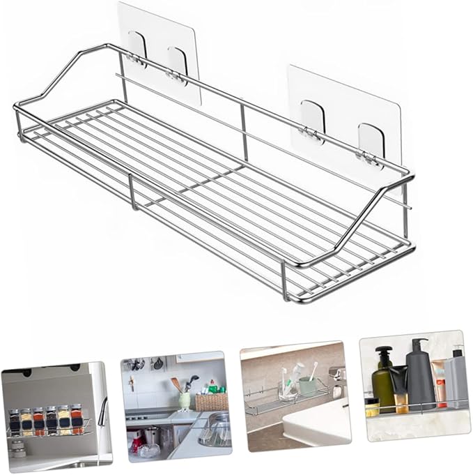 Happyyami Double Layer Bathroom Storage -Mounted Stainless Steel Organizer No Drill Hanging Shelf for Bathroom and Kitchen Easy Installation Space-Saving Design