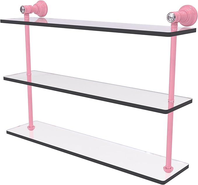 Allied Brass CC-5-22-PNK Carolina Crystal Collection 22 Inch Triple Glass Shelf, Pink