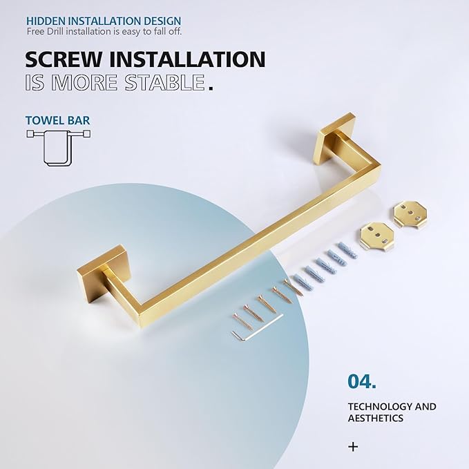KOKOSIRI Bath Towel Bar Kitchen Dish Cloths Hanger 16 Inch Hand Towel Holder Stainless Steel Wall Mounted, Brushed Gold, B4003BG-L16