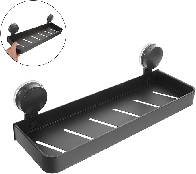 GLEAVI Suction Cup Bathroom Shelf Gray Wall Organizer No Drill Installation Floating Storage Rack for Toiletries Makeup with Elegant Modern Design Enhancing Bathroom Decor